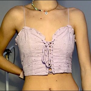 Purple Floral Crop Top Lace
